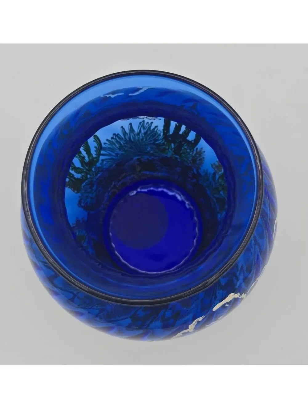 Vintage Indiana Glass Illusions Cobalt Blue Handpainted Desert Vase 5.5